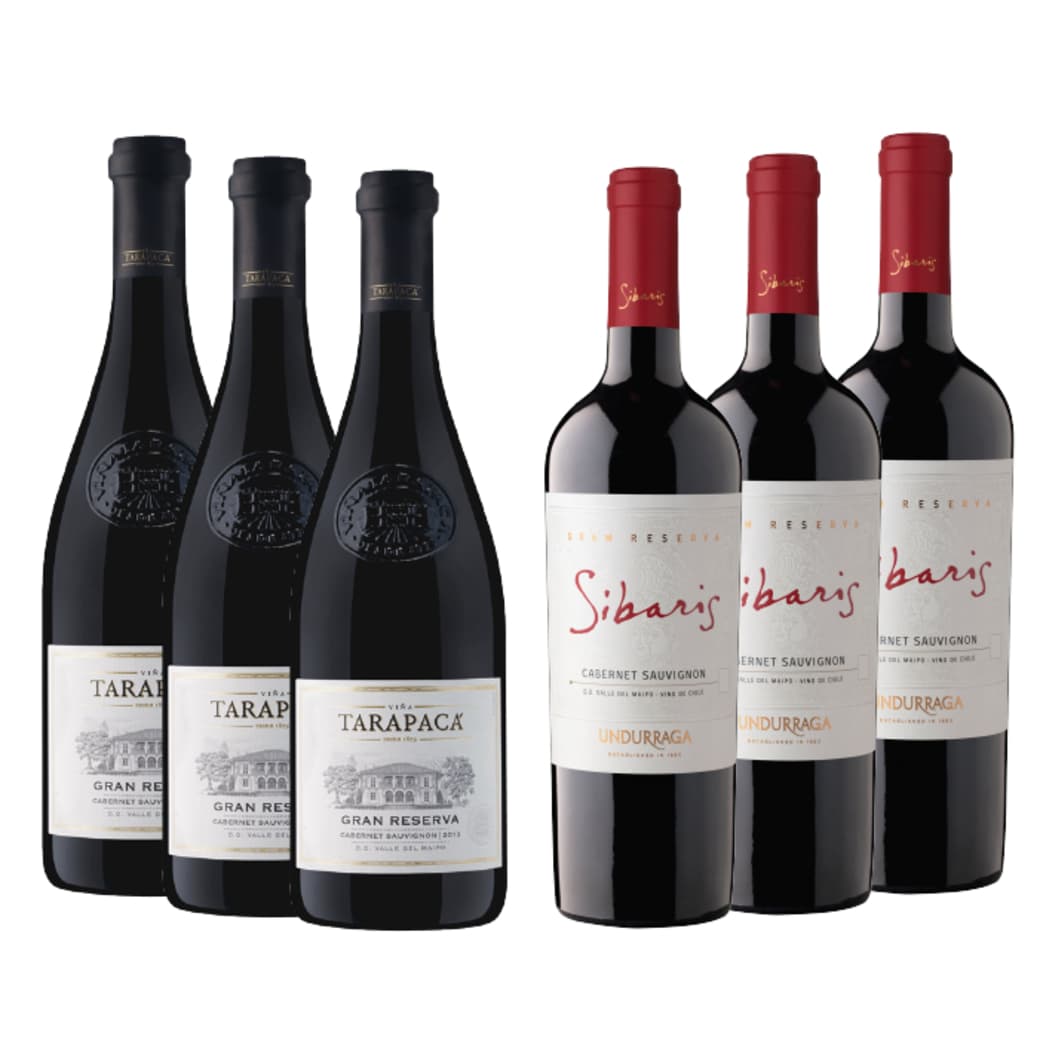 PACK TARAPACA SIBARIS (Cabernet): 3x Vino Tarapacá Gran Reserva Cabernet 750cc + 3x Vino Undurraga Sibaris Cabernet 750cc_1