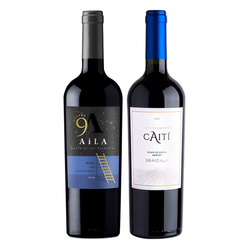 GRAN DUO (Merlot): 1x Vino Caiti Gran Reserva Merlot 750cc + 1x Vino Aila Heaven Gran Reserva Merlot 750cc_1