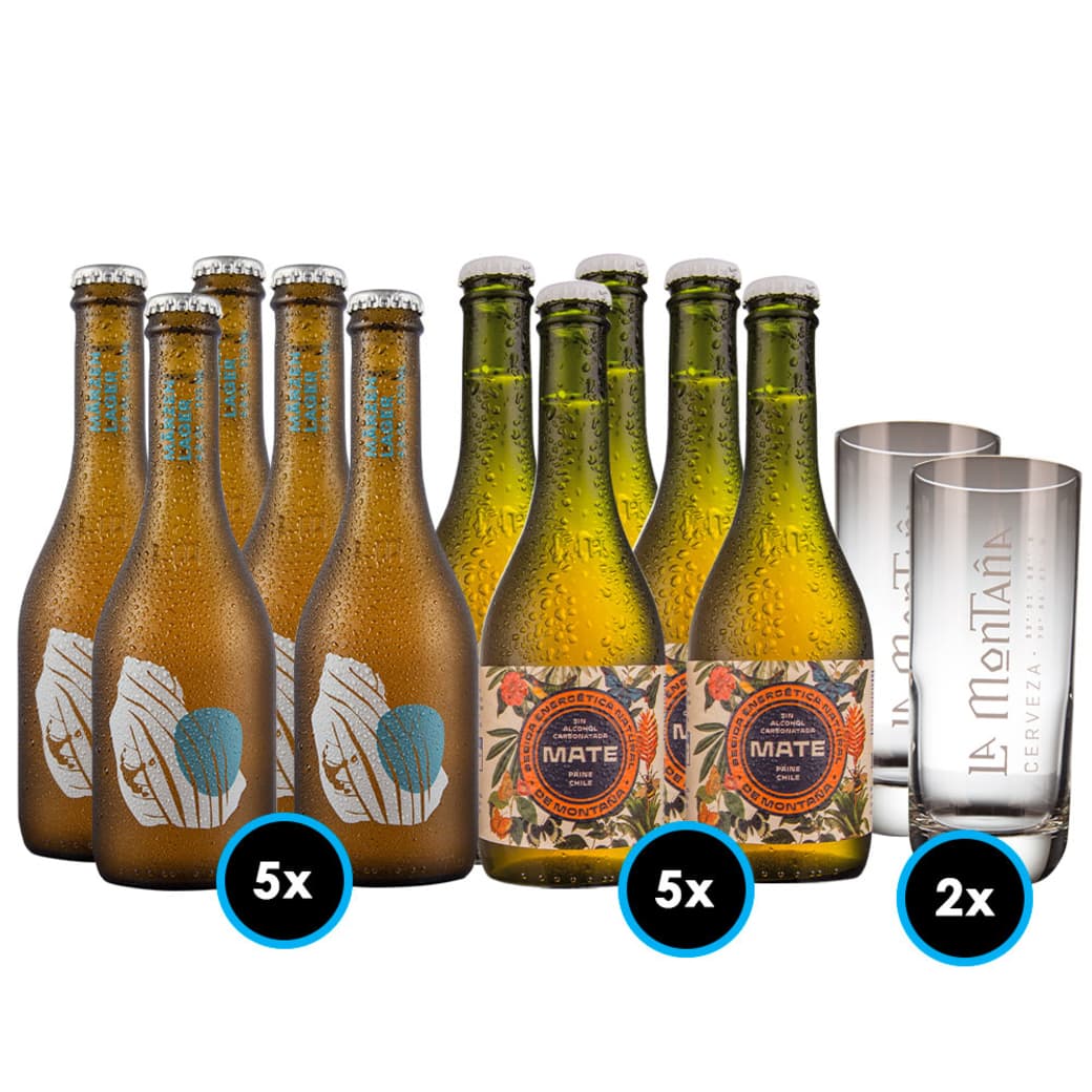KIT La Montaña Frescura de Verano: 5x Marzen Lager + 5x Mate + 2x Vasos La Montaña _1