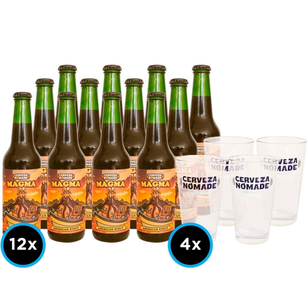 PACK NOMADE + 4 VASOS Nº3: 12x Cervezas Nomade American Stout 330cc 6,1º alc. + 4 Vasos Nomade_1