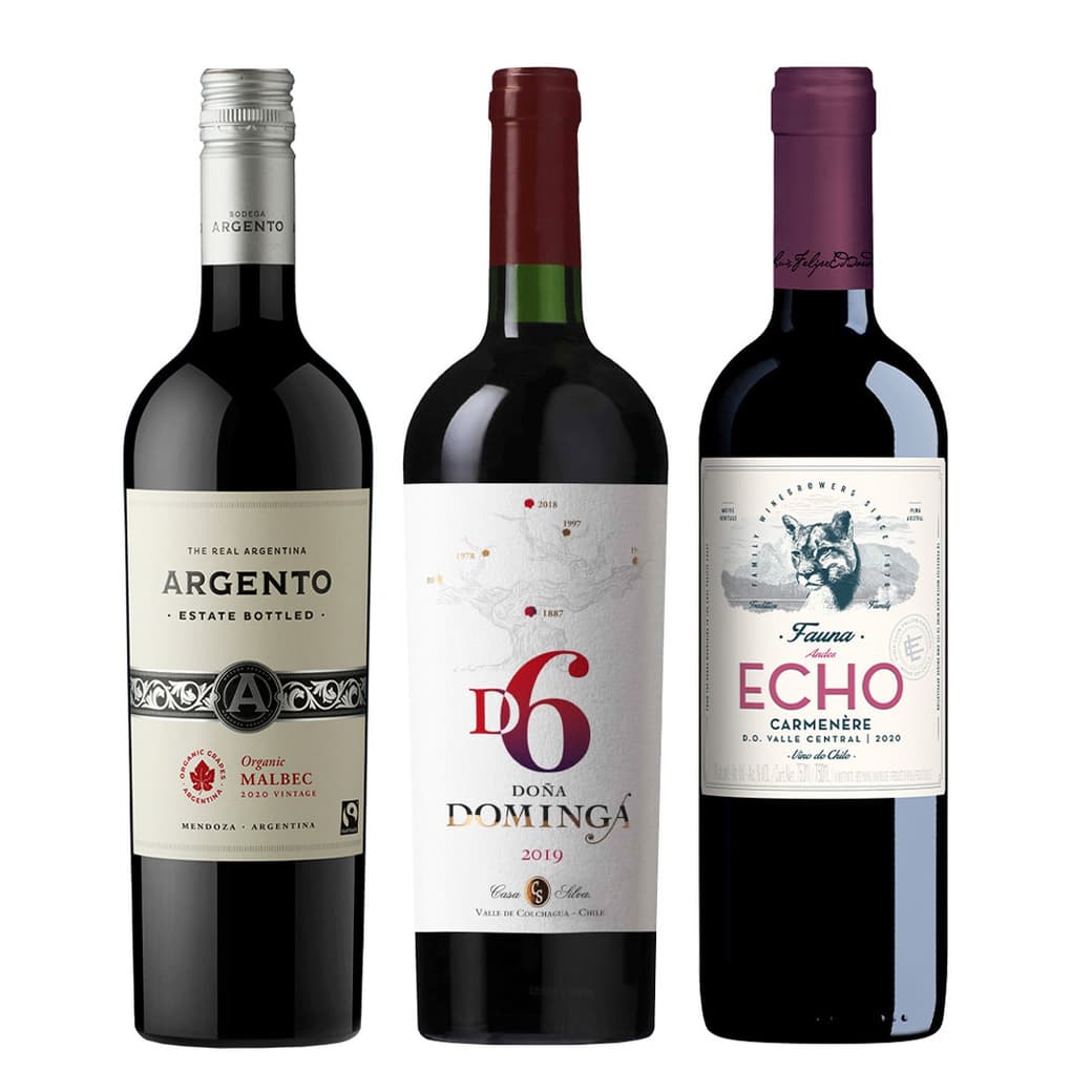 CLUB DE VINOS Nº32: 1x Vino Doña Dominga D6 Ensamblaje 750cc + 1x Vino Argento Estate Malbec 750cc + 1x Vino Echo Fauna Carmenere 750cc_1