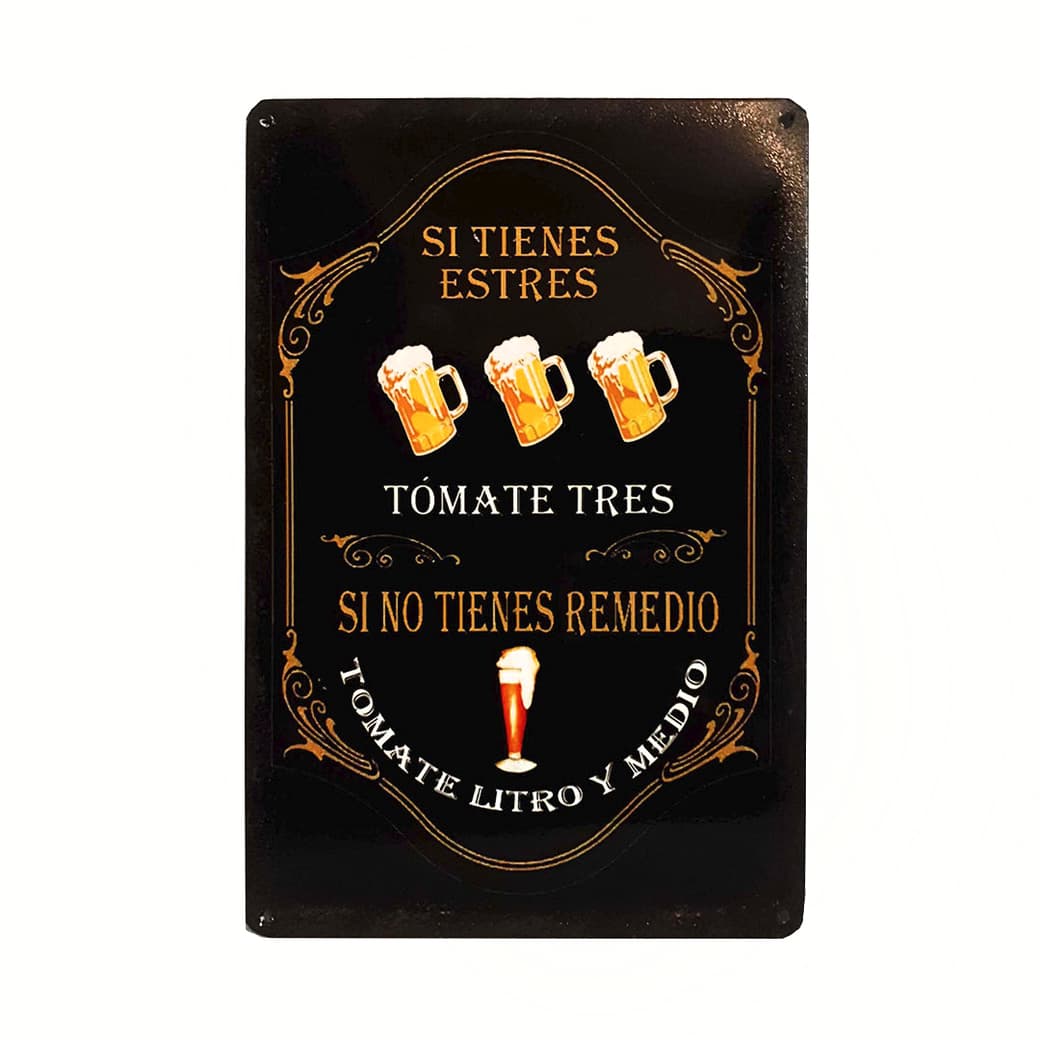 Afiche Si Tienes Estrés Tómate Tres Metálico 20 x 30 cm._1