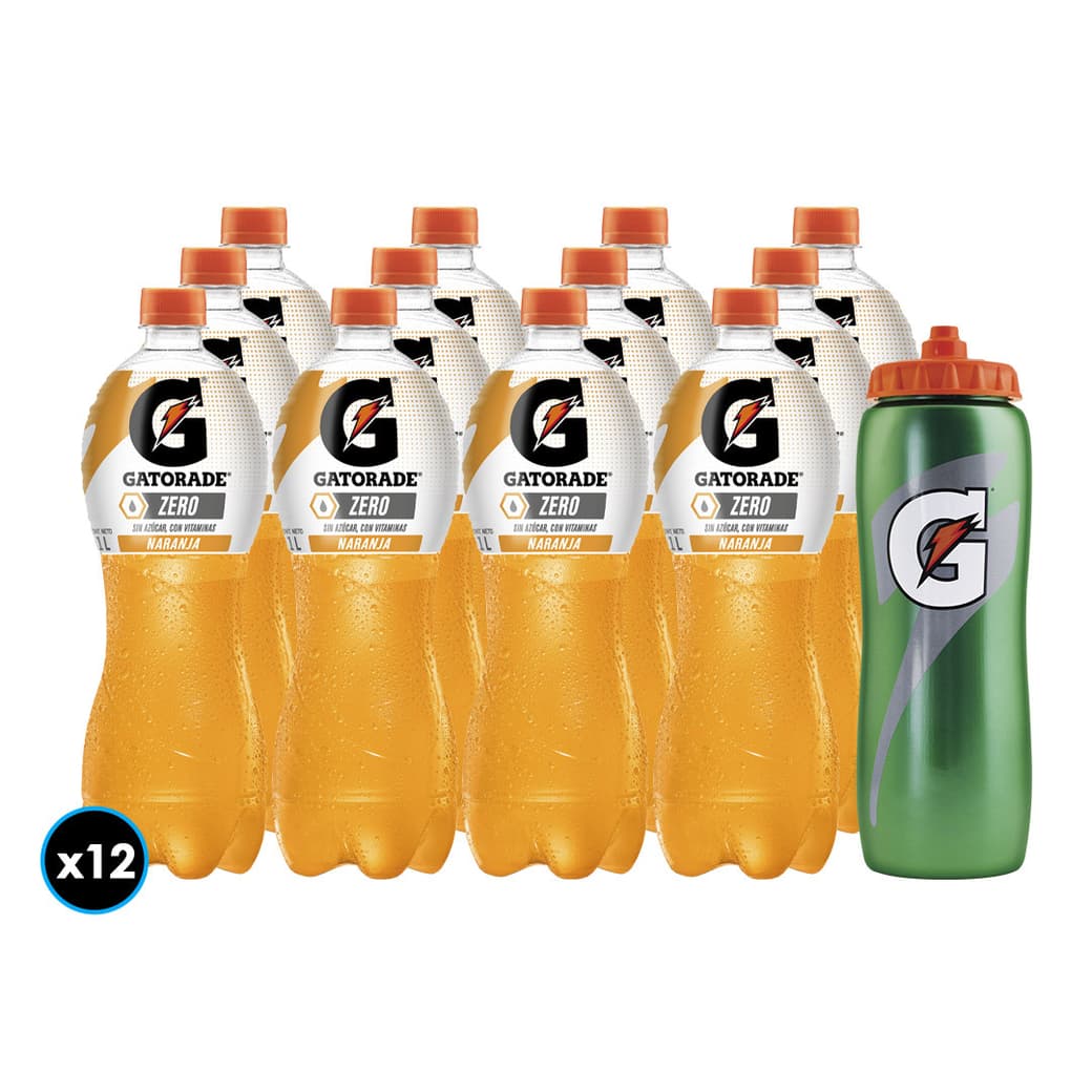 12x Bebida Isotónica Gatorade Naranja Zero 1 Litro + 1x Caramayola Gatorade _1