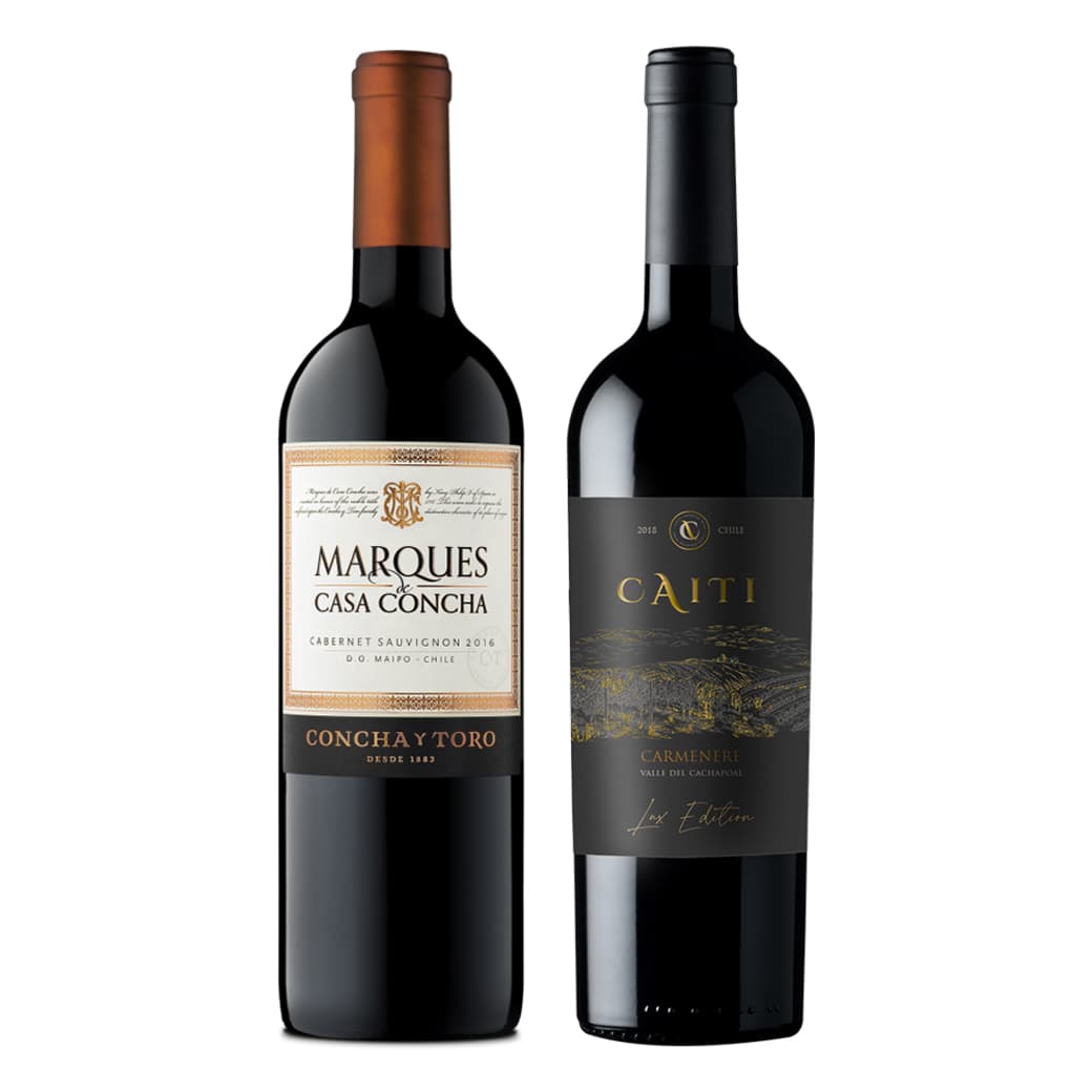 DUO PREMIUM Nº2: Vino Caiti Lux Edition Carmenere 750cc + Vino Marques de Casa Concha Cabernet Sauvignon 750cc_1