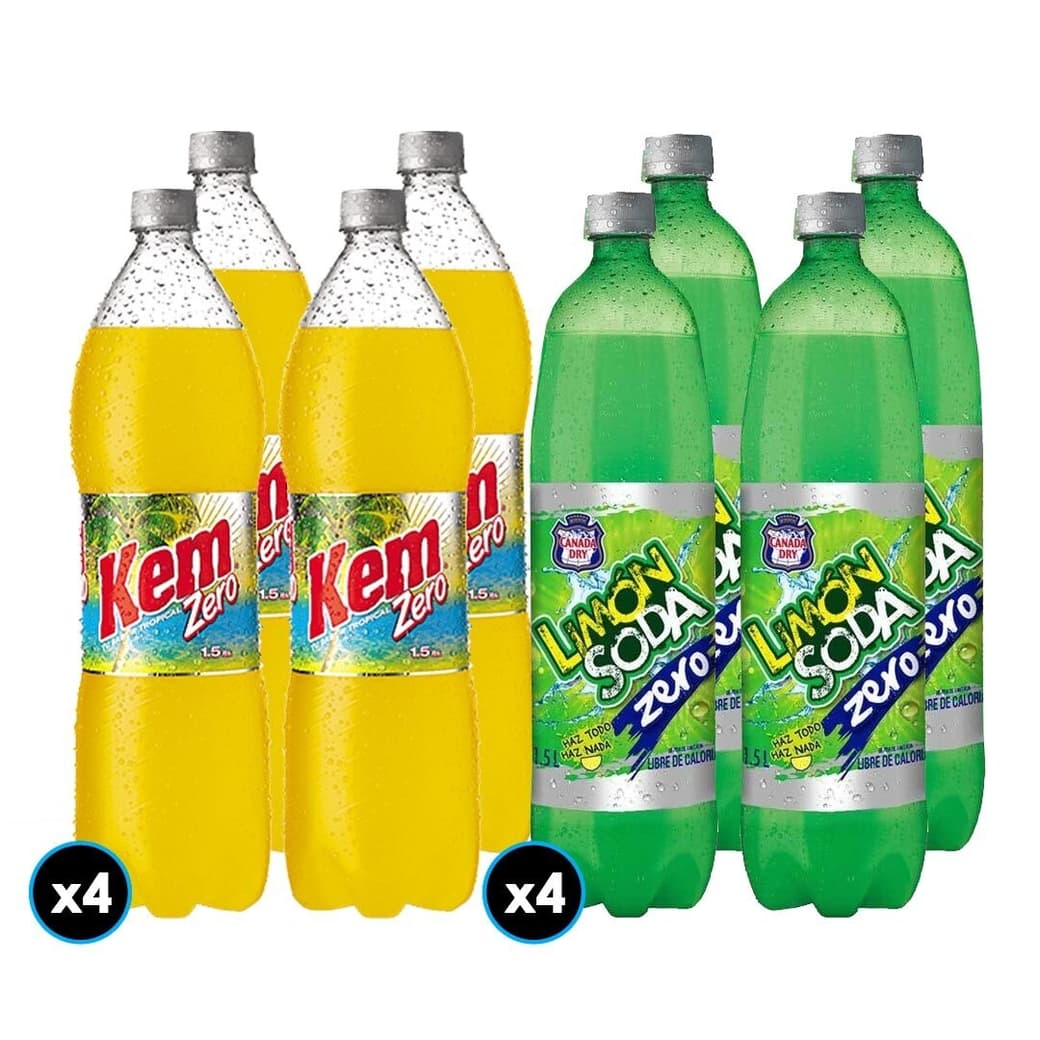 PACK KEM-LIMÓN SODA N°1: 4x Bebida Kem Piña Zero 1,5 Litros + 4x Bebida Limón Soda Zero 1,5 Litros _1
