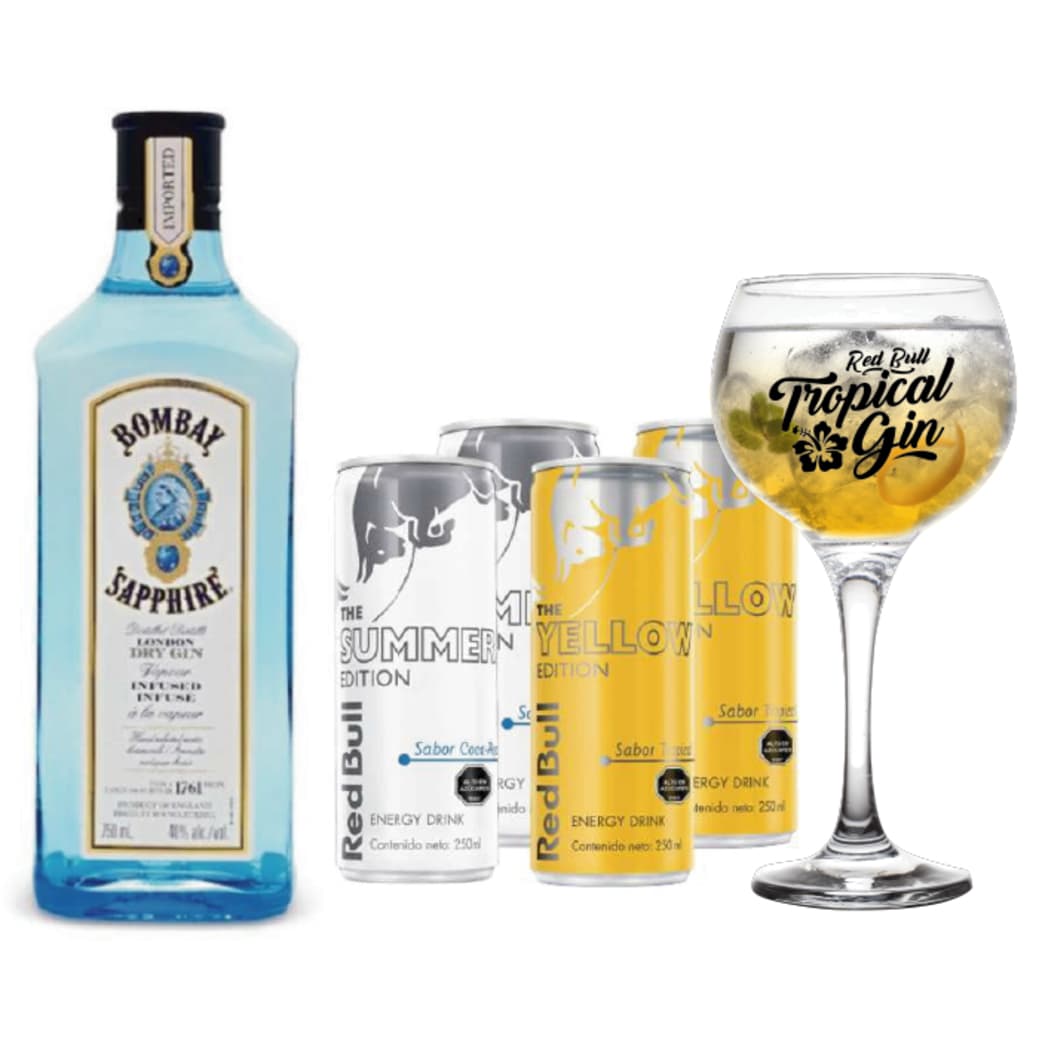 PACK BOMBAY RED BULL: Gin Bombay + 2 Red Bull Coco + 2 Red Bull Yellow + Copón Red Bull_1