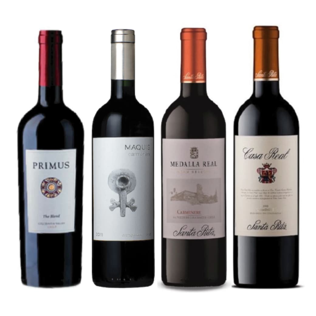 PACK VINOS GR BLACK (Carmenere): Vino Veramonte Primus The Blend 750cc + Vino Maquis Gran Reserva Carmenere 750cc + Vino Medalla Real Gran Reserva Carmenere 750cc + Vino Casa Real Carmenere 750cc_1