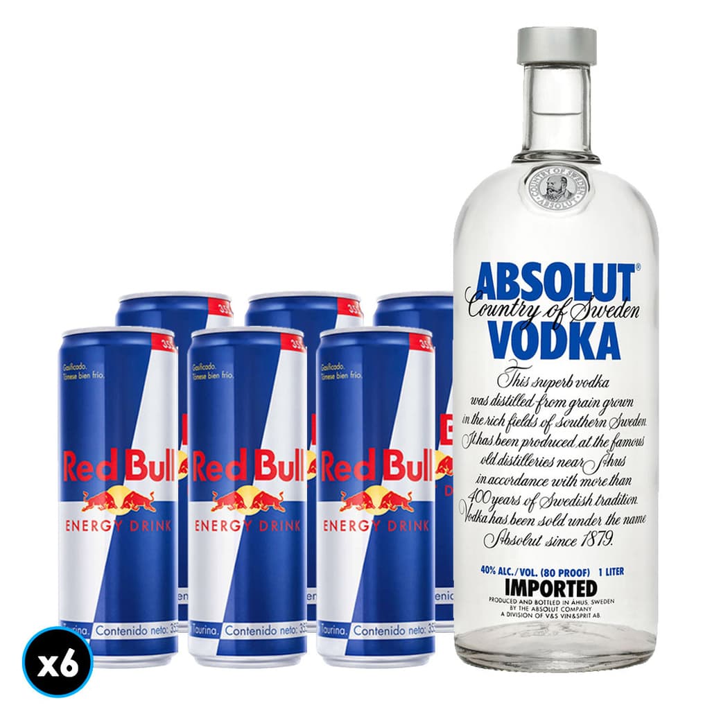 PACK VODKA ENERGY N°2: 1x Vodka Absolut Blue 1 Litro + 6x Bebida Energética Red Bull 250cc _1