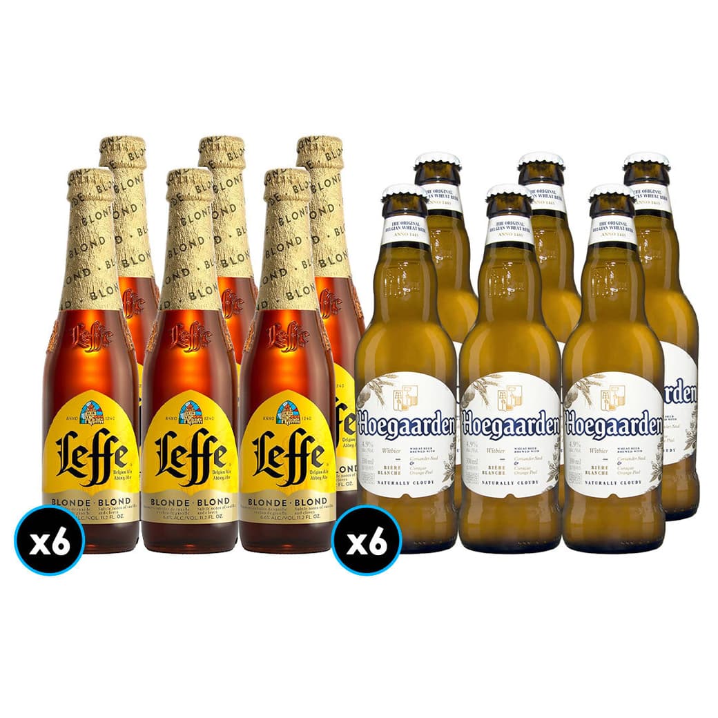 PACK BELGA: 6x Cervezas Leffe Blond Botella 330cc + 6x Cervezas Hoegaarden White en Botella 330cc_1