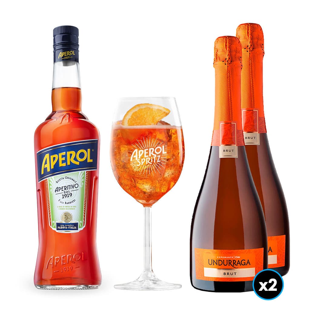 PACK APEROL - UNDURRAGA: Licor Aperitivo Aperol 750cc + 2x Espumante Undurraga Brut 750cc + Copa Aperol_1