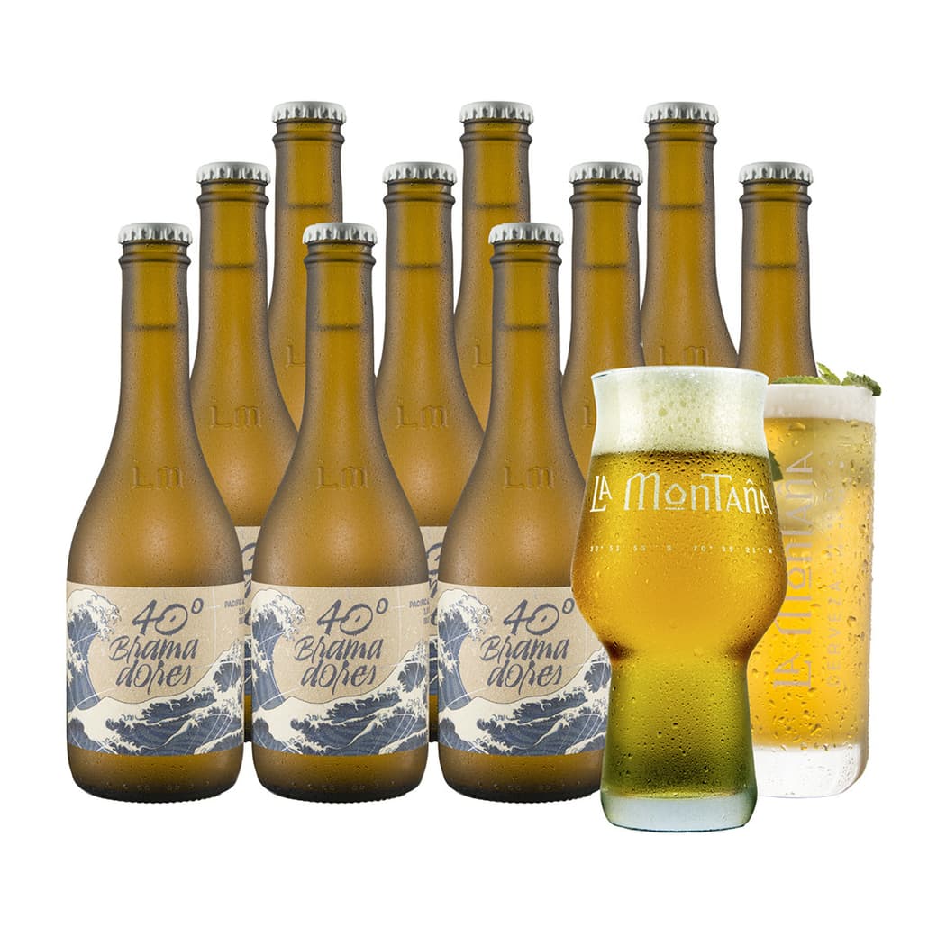 KIT LA MONTAÑA Nº4: 10x 40° Bramadores Pacific Ale 330cc + 2x Vasos La Montaña_1