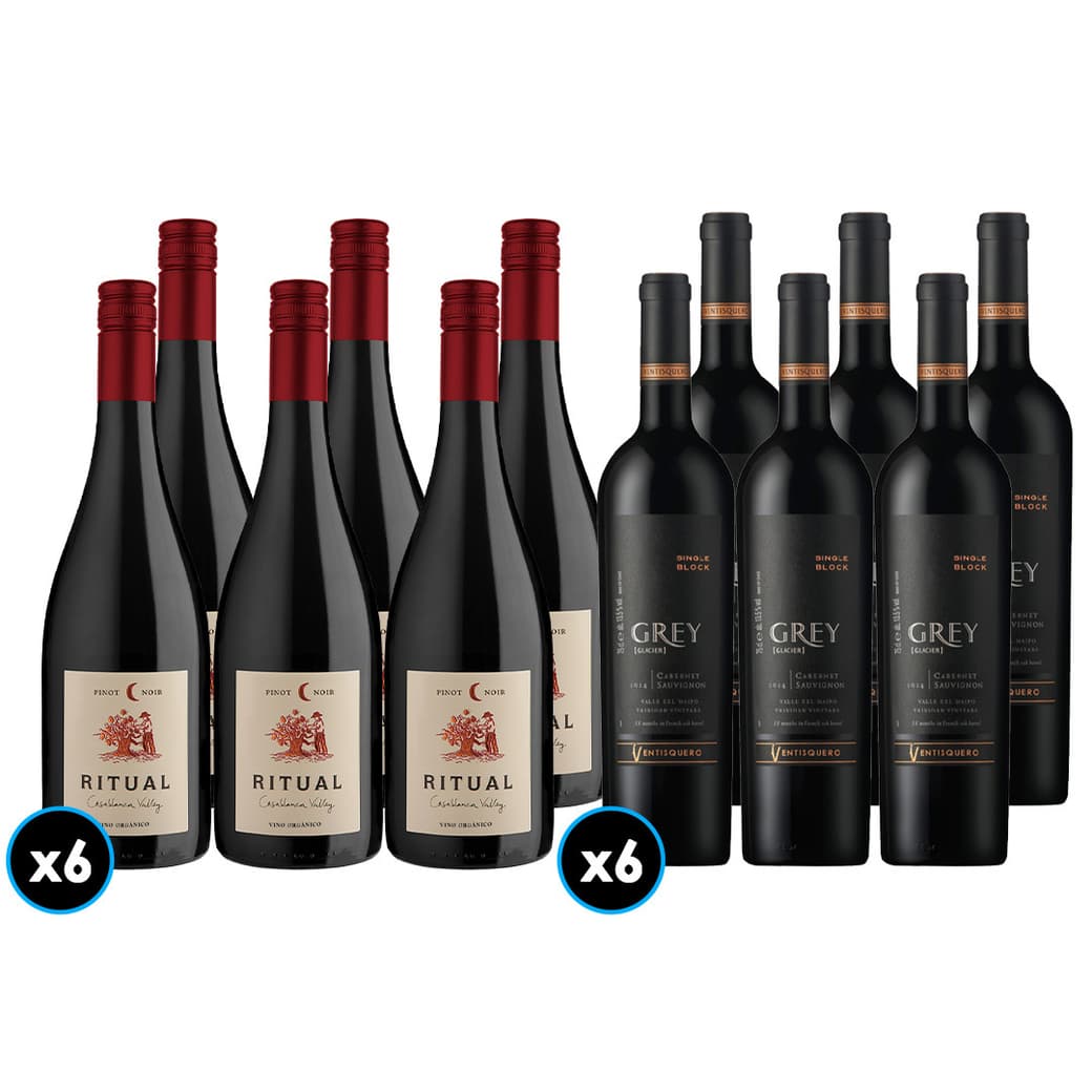 PACK GREY RITUAL: 6x Vino Ventisquero Grey Cabernet Sauvignon 750cc + 6x Vino Ritual Pinot Noir Orgánico 750cc_1