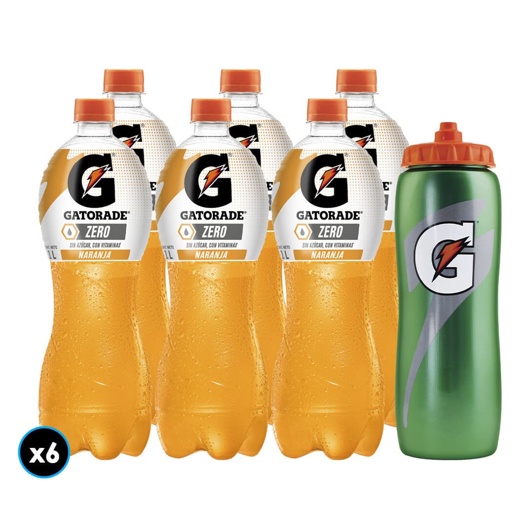 6x Bebida Isotónica Gatorade Naranja Zero 1 Litro + 1x Caramayola Gatorade _1