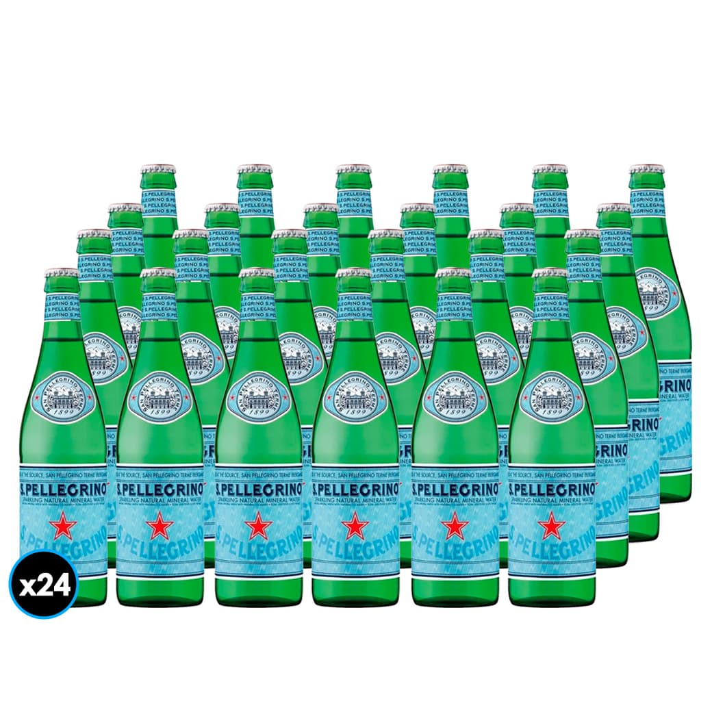 24x Agua Mineral San Pellegrino Con Gas Botella Vidrio 505cc_1