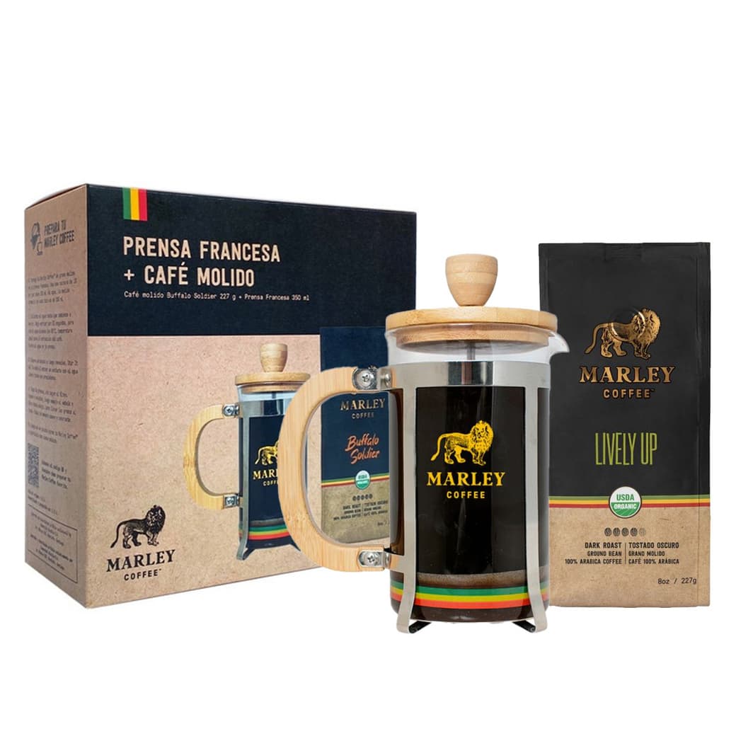 PACK DE REGALO CAFÉ MARLEY:  Café Molido Buffalo Soldier 227 grs. + Prensa Francesa 350cc_1