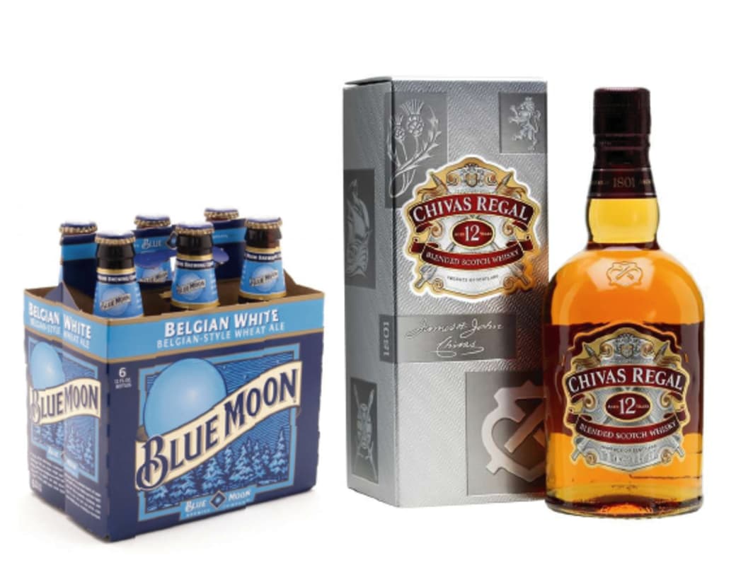 6x Cerveza Blue Moon Belgian White en Botellas 355cc + Whisky Chivas Regal 12 Años 750cc_1