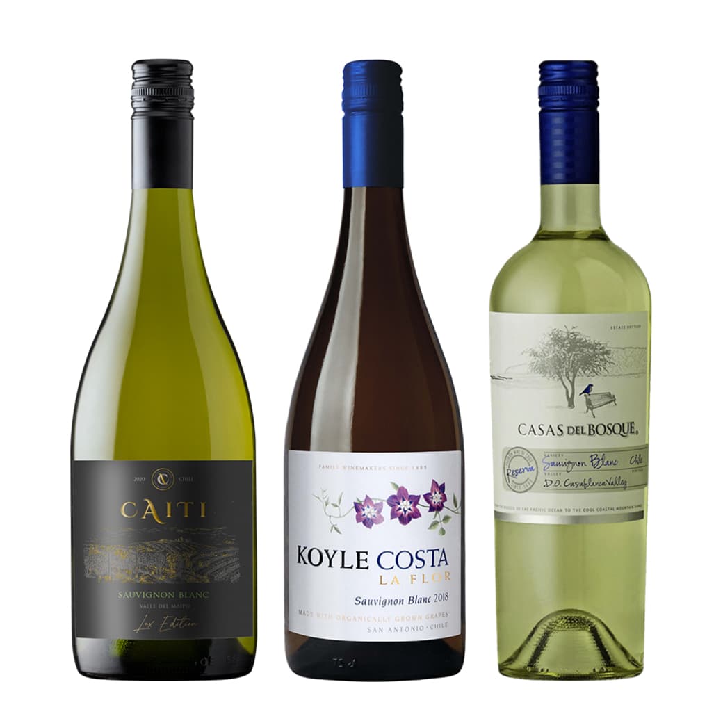 GRAN TRIO SAUVIGNON BLANC: Vino Caiti Lux Edition Sauvignon Blanc 750cc + Vino Koyle Costa La Flor Gran Reserva Sauvignon Blanc 750cc + Vino Casas del Bosque Reserva Sauvignon Blanc 750cc_1