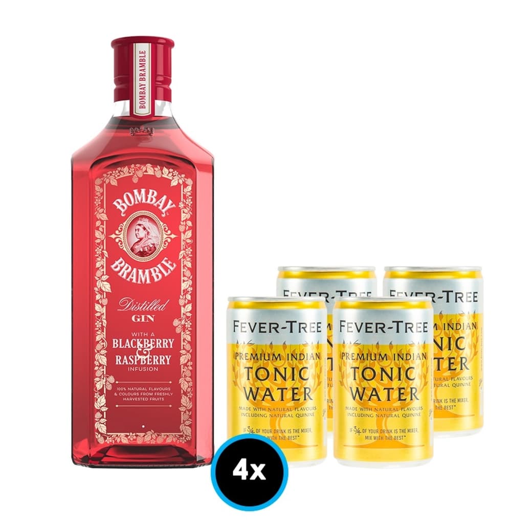Gin Bombay Bramble 700cc 37,5º alc. + 4x Fever Tree Agua Tónica Premium Indian en Lata 150cc_1