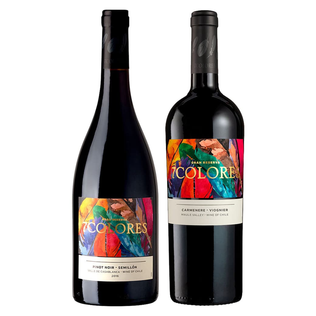 PACK 7 COLORES N°1: Vino 7 Colores Gran Reserva Pinot Noir 750cc + Vino 7 Colores Gran Reserva Carmenere-Viognier 750cc_1