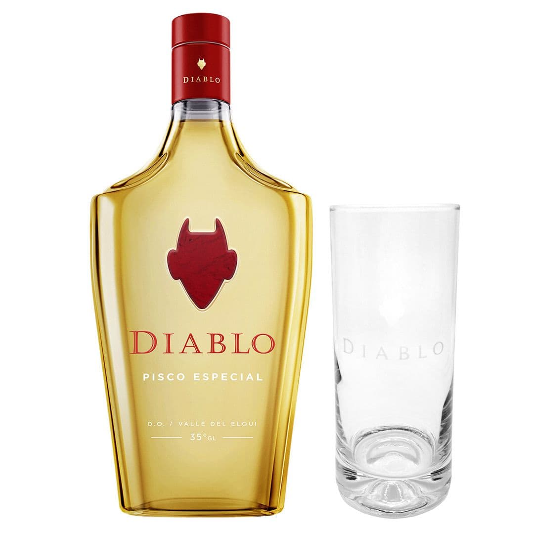 1x Pisco Diablo 1 Litro 35° alc. + 1x Vaso Diablo_1