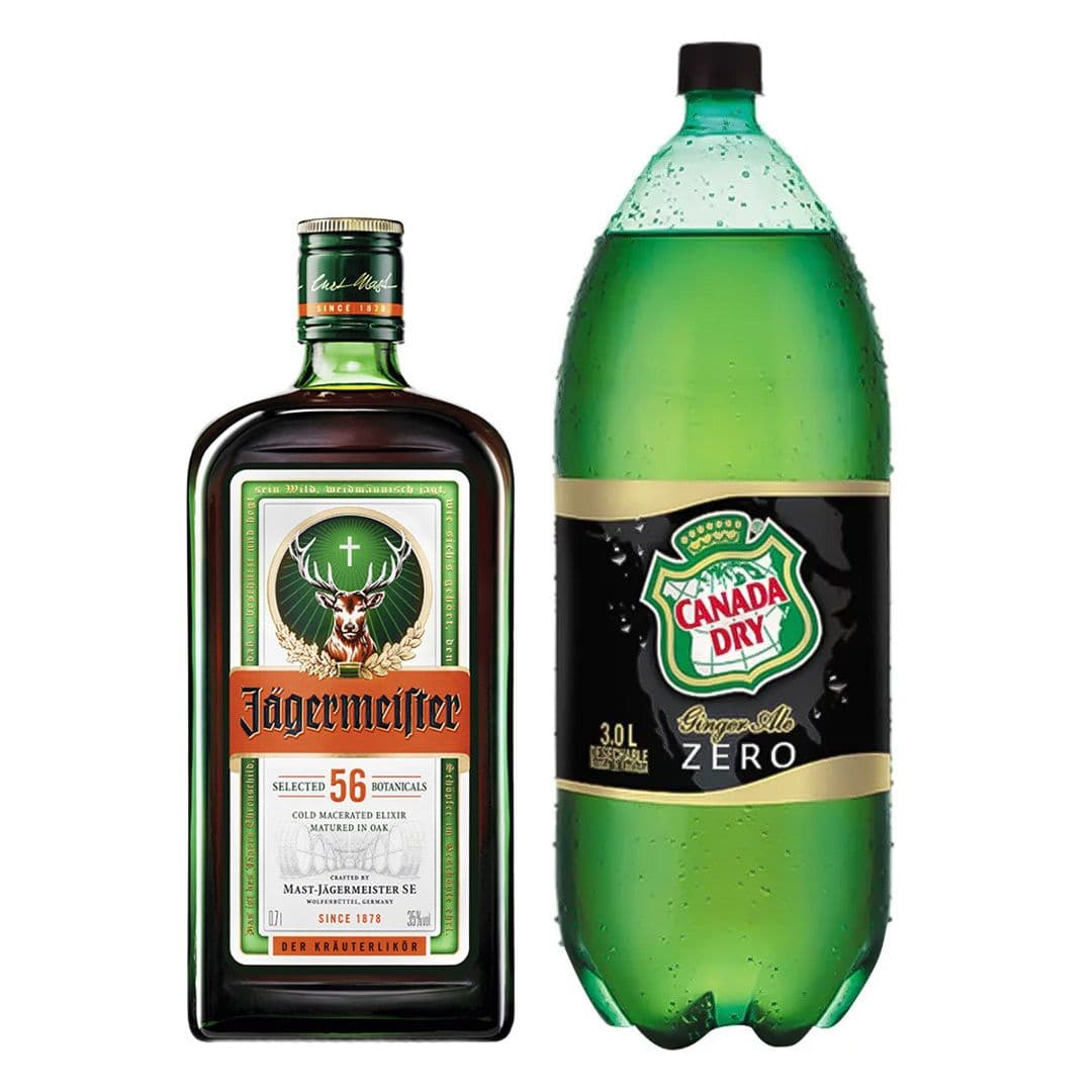 Pack: Licor Jagermeister 700cc 35º alc. + Bebida Canada Dry Ginger Ale Zero 3 L_1