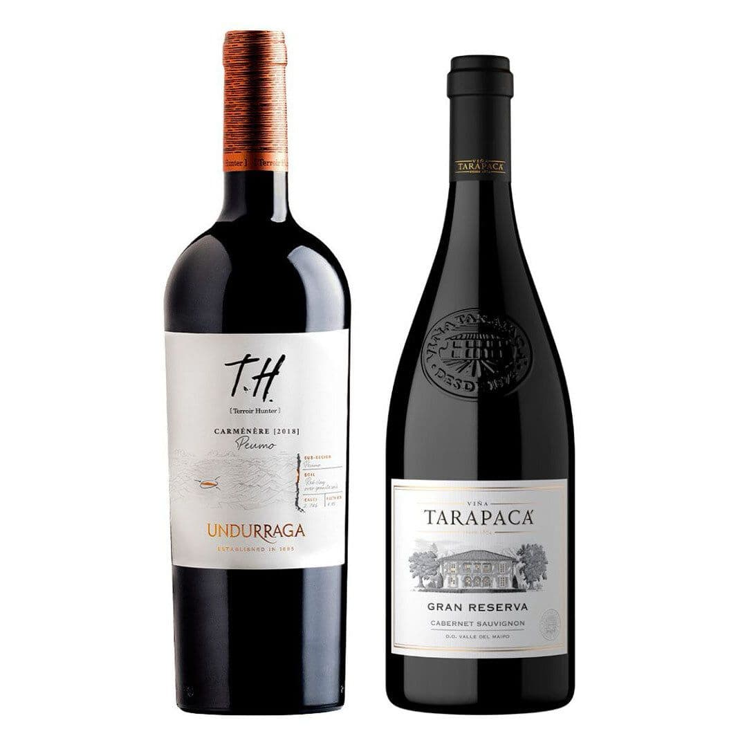 DUO TARAPACA - UNDURRAGA: 1x Vino Tarapacá Gran Reserva Cabernet Sauvignon 750cc + 1x Vino Undurraga TH Peumo Carmenere 750cc_1