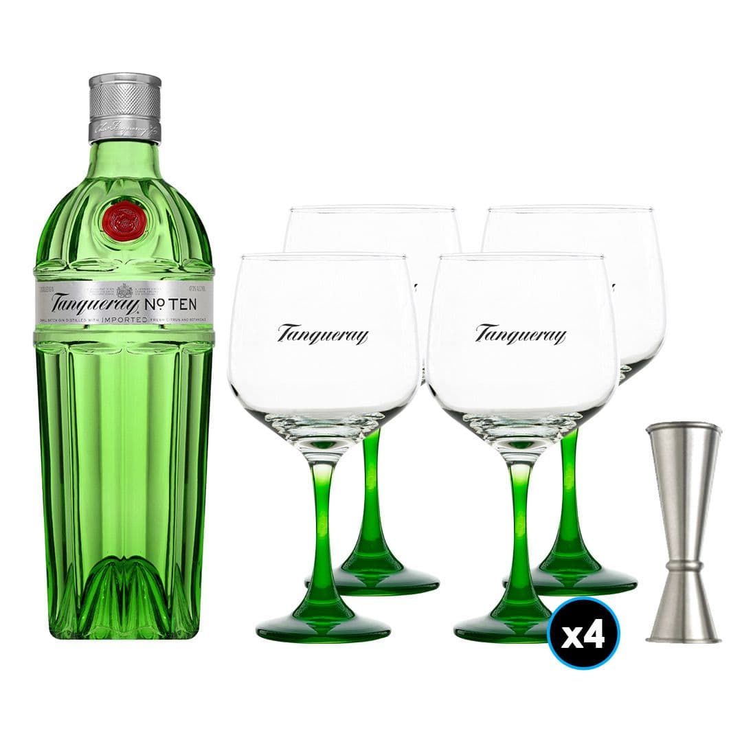 PACK TANQUERAY N10: 1x Gin Tanqueray N°10 750cc +4x Copa Vidrio Tanqueray +1x Jigger_1
