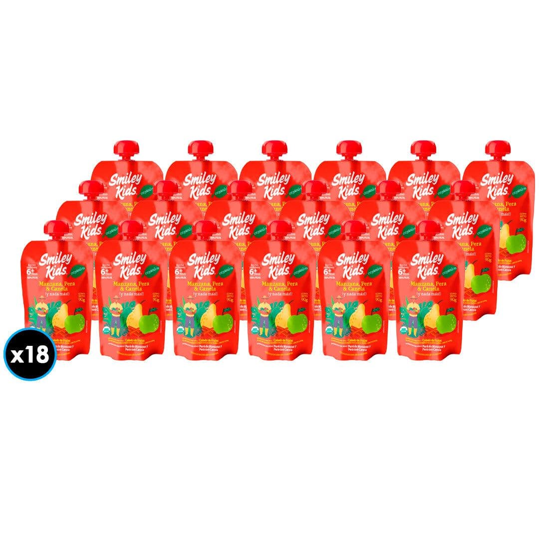 18x Puré Orgánico Smiley Kids Manzana Pera Canela 90 grs._1