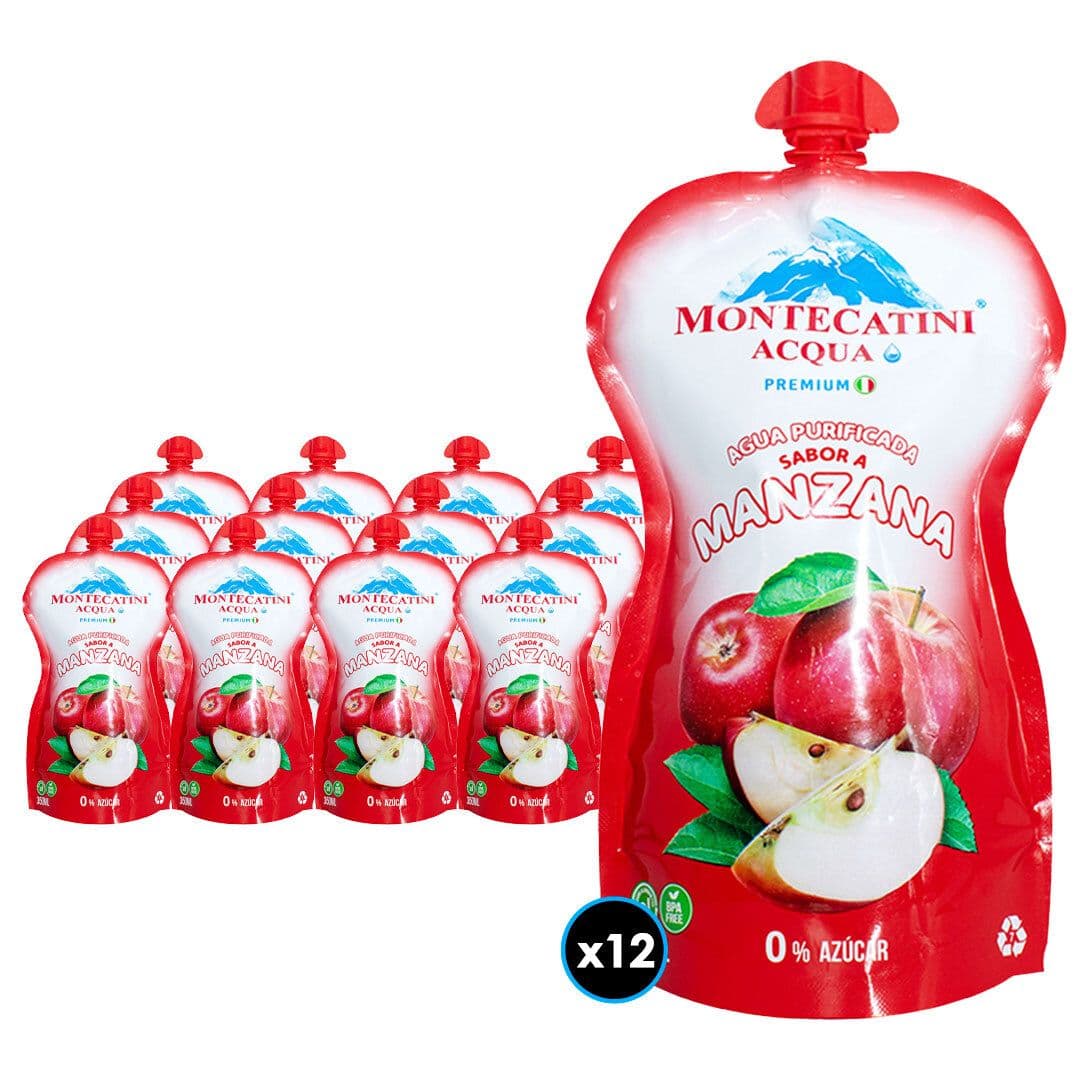12x Agua Purificada Montecatini Sabor Manzana 350cc_1