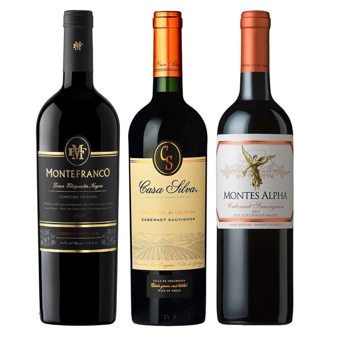 1x Vino MonteFranco Gran Etiqueta Negra Cabernet Sauvignon 750cc + 1x Vino Casa Silva Gran Terroir Cabernet Sauvignon 750cc + 1x Vino Montes Alpha Cabernet Sauvignon 750cc_1