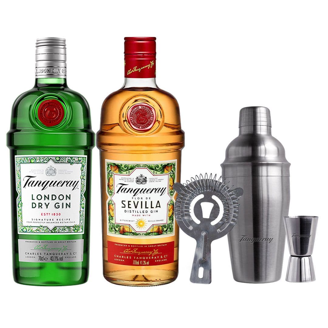 PACK TANQUERAY: 1x Gin Tanqueray Sevilla 700cc + 1x Gin Tanqueray 700cc 43.1ºalc. + 1x Coctelera Tanqueray_1