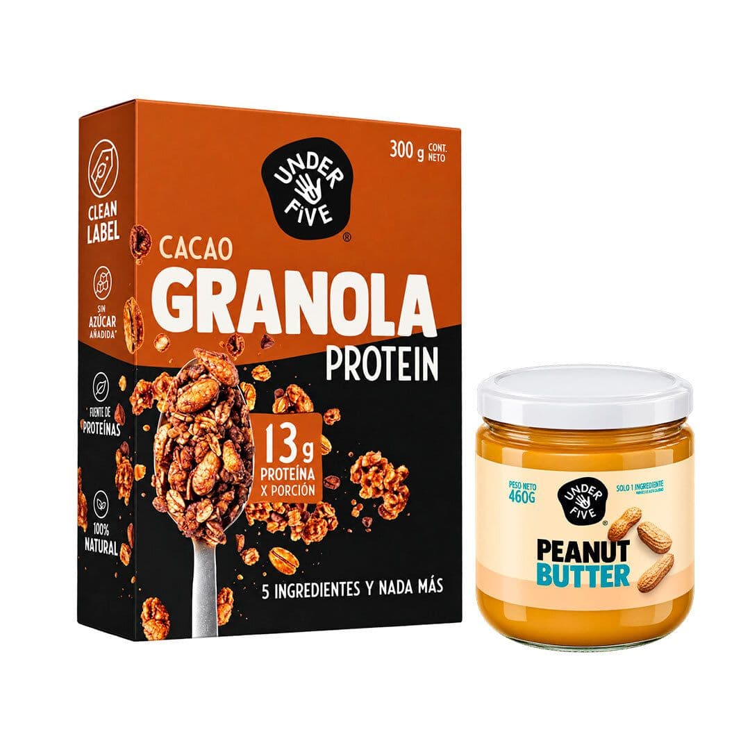 Pack Granola N°1: 1x Granola Proteica Underfive Choco Mani 300 grs. + 1x Mantequilla de Mani Underfive 460 grs._1