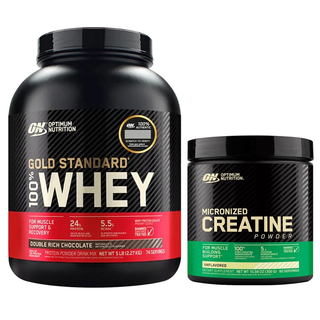 DÚO OPTIMUM NUTRITION (Chocolate): 1x Proteína Gold Standard 100% Whey Chocolate 5 lb + 1x Creatina Powder Optimum Nutrition 300 grs._1