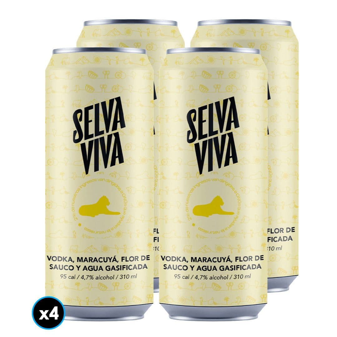 4x Bebida Premium Selva Viva Vodka Maracuyá Flor de Sauco 310cc_1