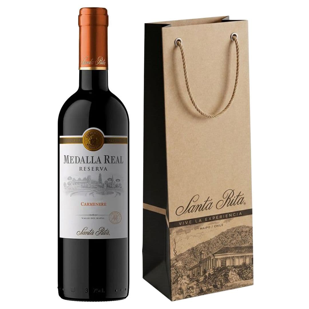 PACK MEDALLA REAL CR + BOLSA DE REGALO: 1x Vino Medalla Real Reserva Carmenere 750cc + 1x Regalo Bolsa VSR_1