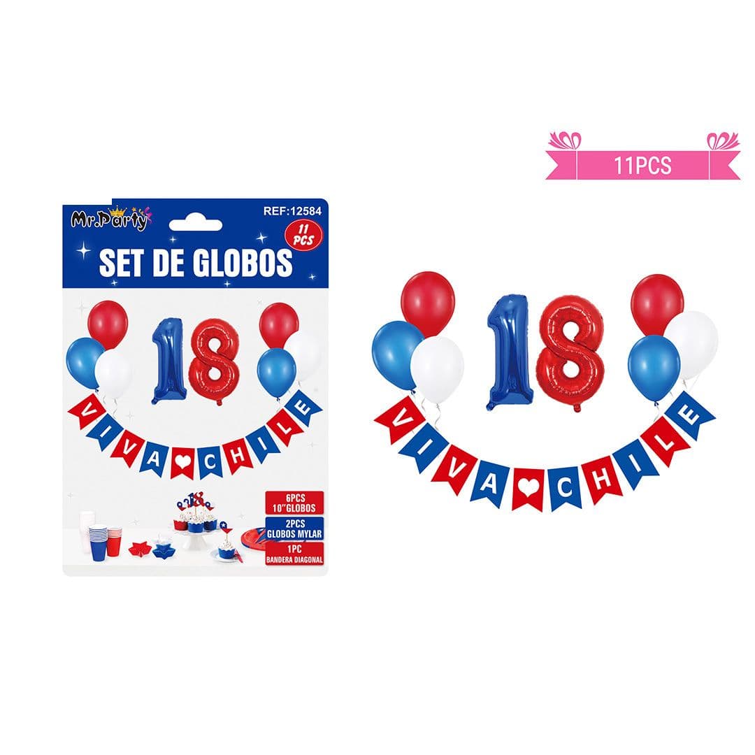 Set 2 de Globos con Guirnalda Fiestas Patrias (11 pcs)_1