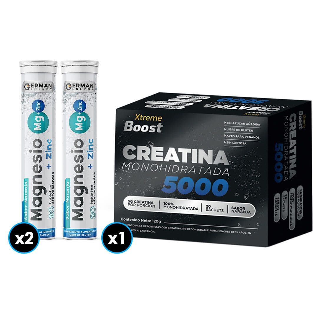 2x Suplemento German Energy Magnesio + Zinc (20 tabletas efervescentes) + Creatina Xtreme Boost 5000 (20 Sachets)_1