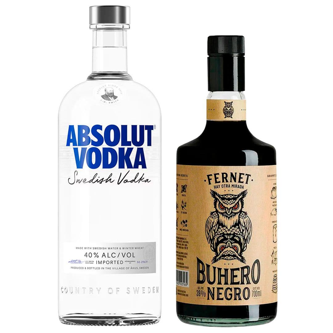 PACK FERNET + ABSOLUT LITRO: Fernet Buhero Negro 700cc 39°alc. + Vodka Absolut Blue 1 Litro_1