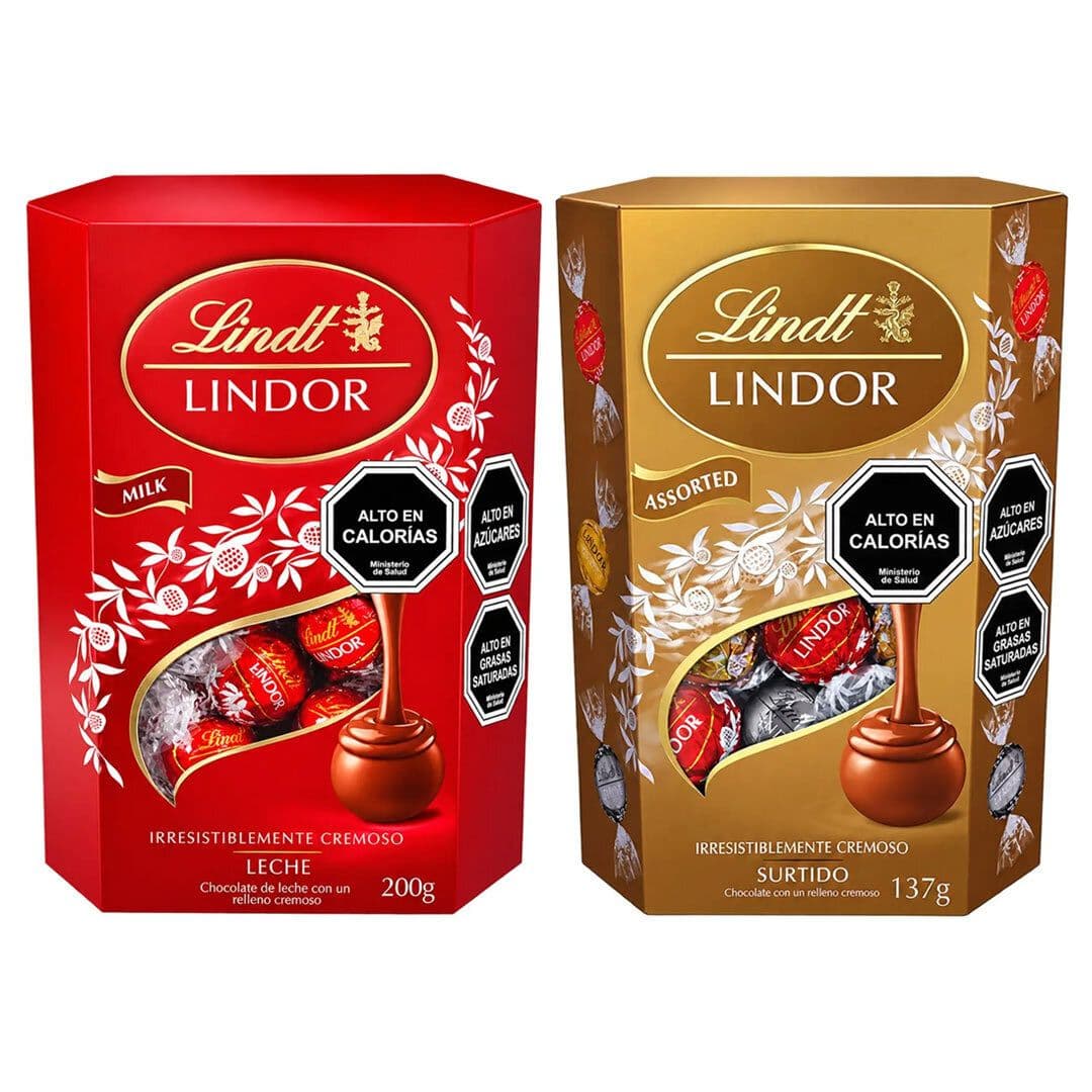 DÚO LINDT: 1x Bombones Lindor Chocolate de Leche 200 grs + 1x Bombones Lindt Corné Surtido 137 grs._1