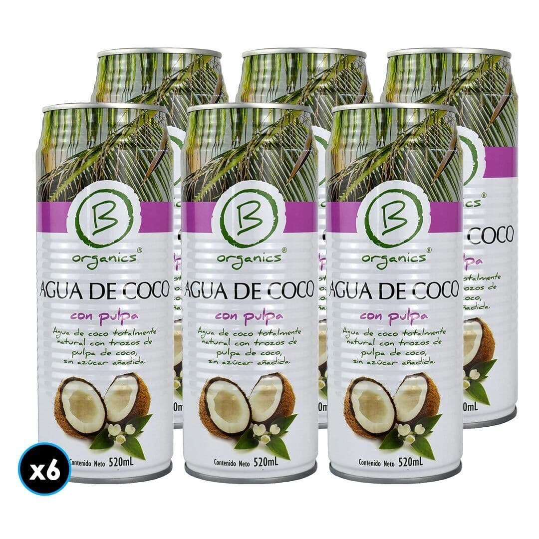 6x Agua de Coco B Organics Con Pulpa 520cc_1