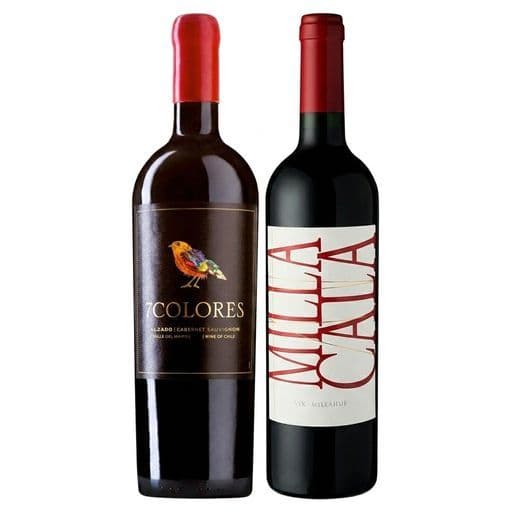 DUO 7 COLORES - VIK MILLA CALA: 1x Vino 7 Colores Icono Alzado Cabernet Sauvignon 750cc - 1x Vino Vik Milla Cala Ensamblaje 750cc_1