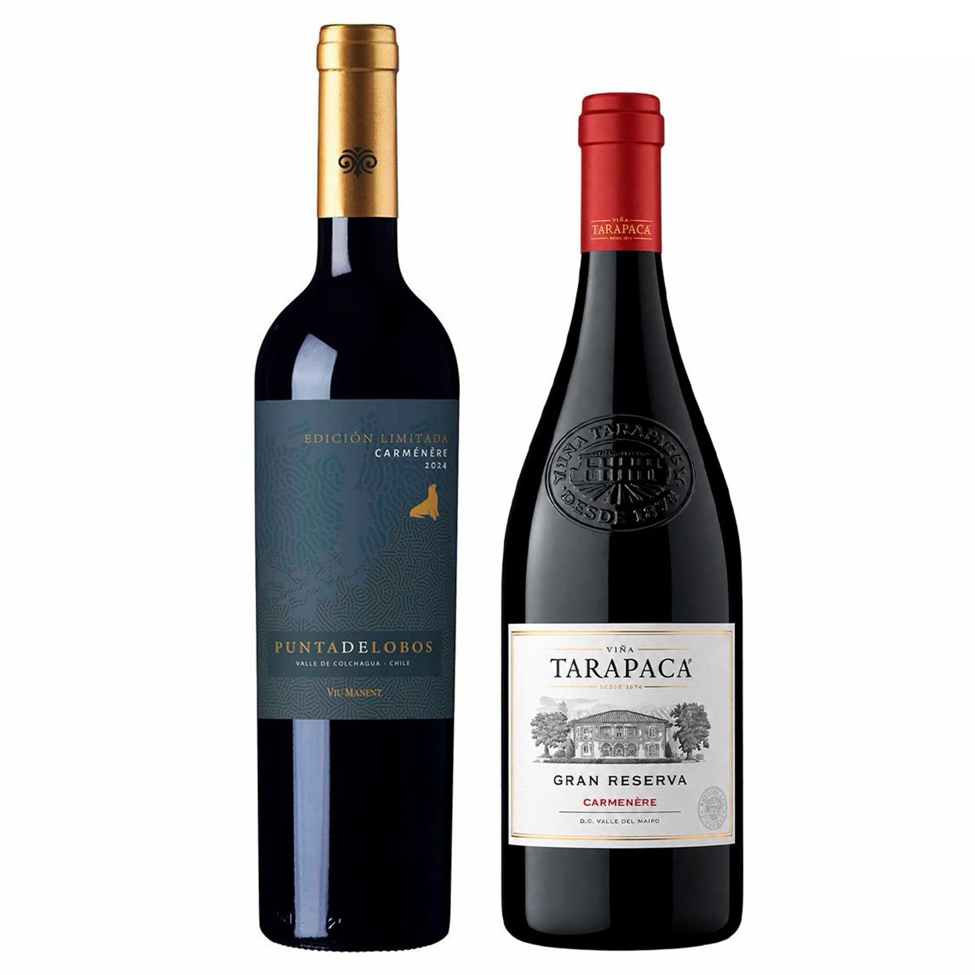 DUO TARAPACÁ - VIU MANENT: 1x Vino Tarapacá Gran Reserva Carmenere 750cc + 1x Vino Viu Manent Punta de Lobos Edición Limitada Carmenere 750cc_1