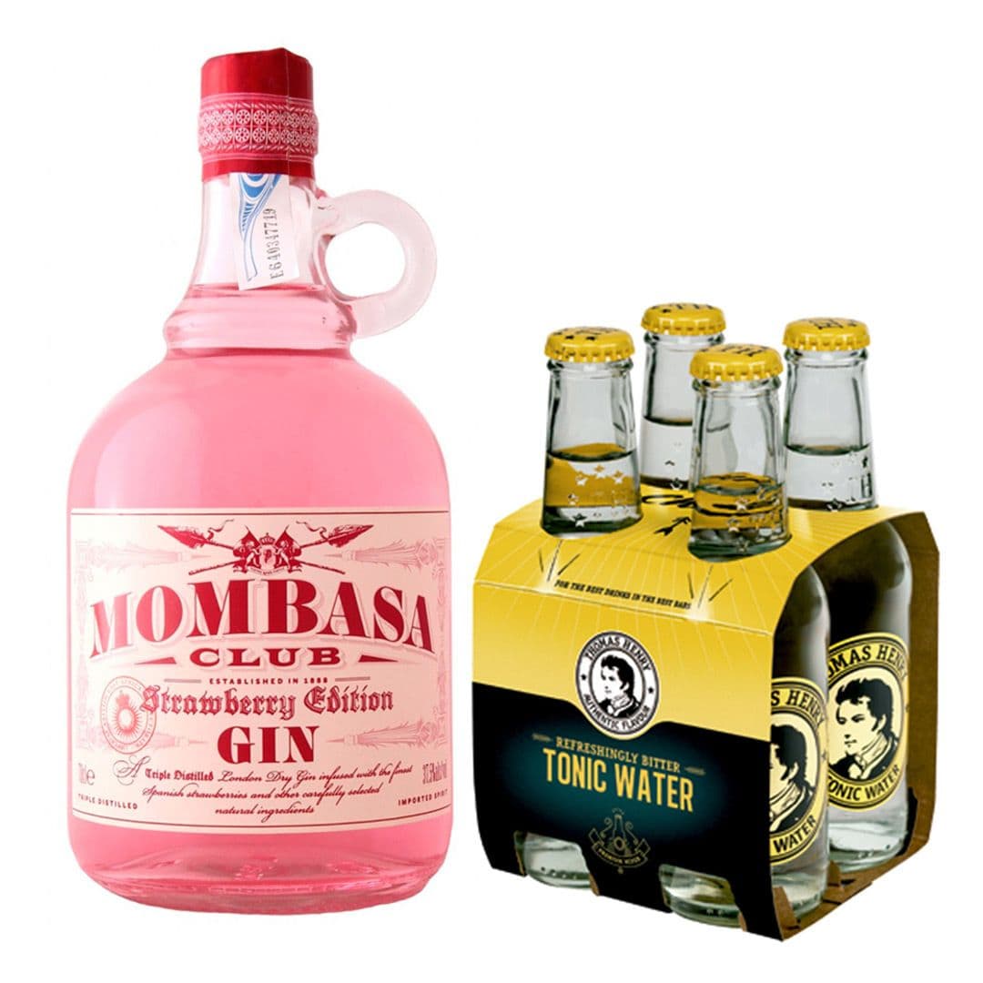 Gin Premium Mombasa Strawberry 700cc 37,5º alc + 4x Agua Tónica Thomas Henry 200cc_1