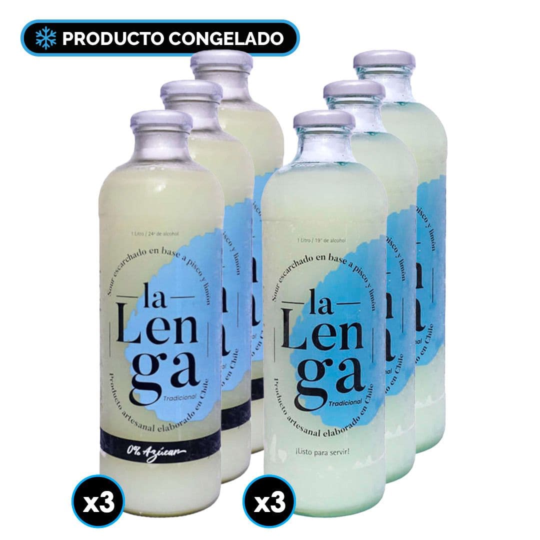 CAJA PISCO SOUR LA LENGA GIRLS&BOYS: 3x Pisco Sour La Lenga Tradicional Sin Azúcar 1 Litro + 3X Pisco Sour La Lenga Tradicional 1 Litro_1