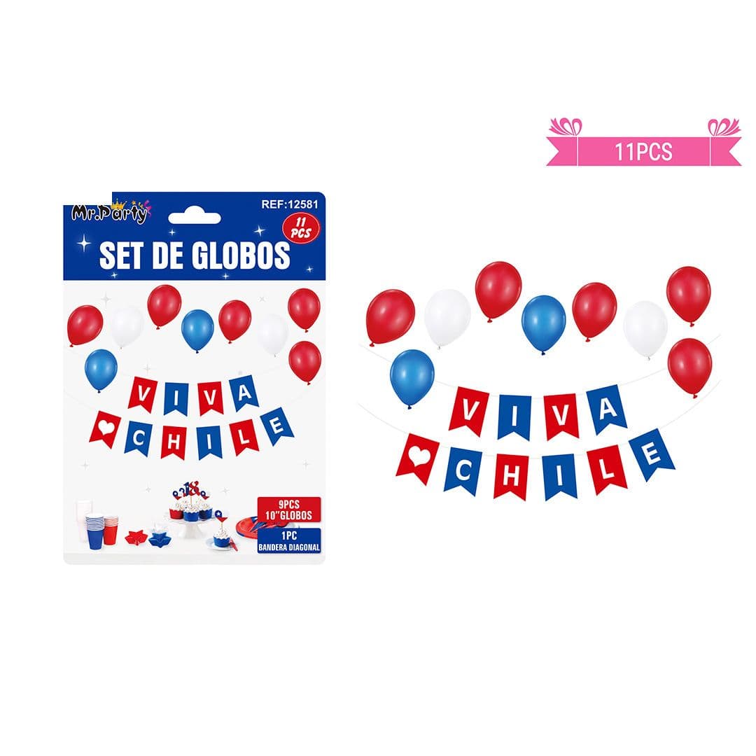 Set 1 de Globos con Guirnalda Fiestas Patrias (11 pcs)_1