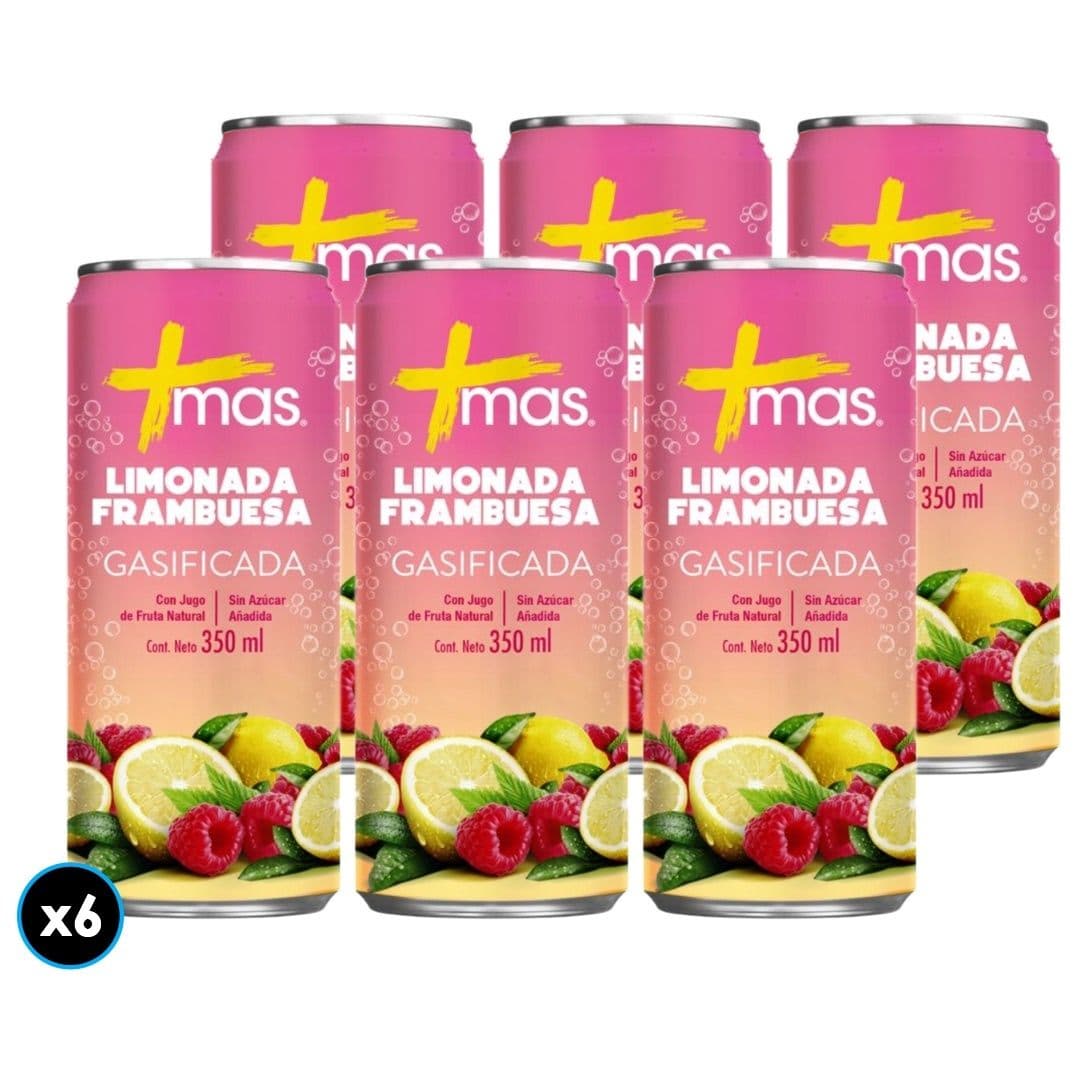 6x Agua Mas Limonada Frambuesa Con Gas 350cc_1