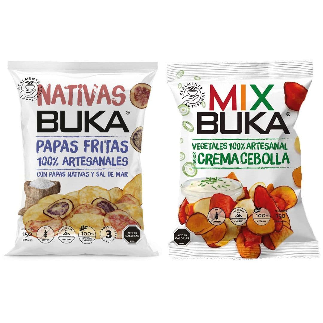 DÚO BUKA (Papas Fritas - Mix de Vegetales): 1x Papas Fritas Nativas Sal de Mar 150 grs + 1x Mix de Vegetales Crema y Cebolla 150 grs_1
