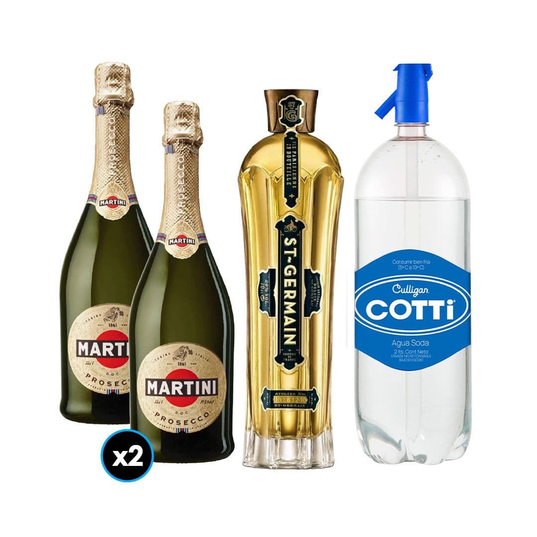 SAINT GERMAIN SPRITZ: 1x Saint Germain Licor de Flores de Sauco 750cc + 2x Espumante Martini Prosecco 750cc + 1x Agua Soda Cotti 2 Litros_1