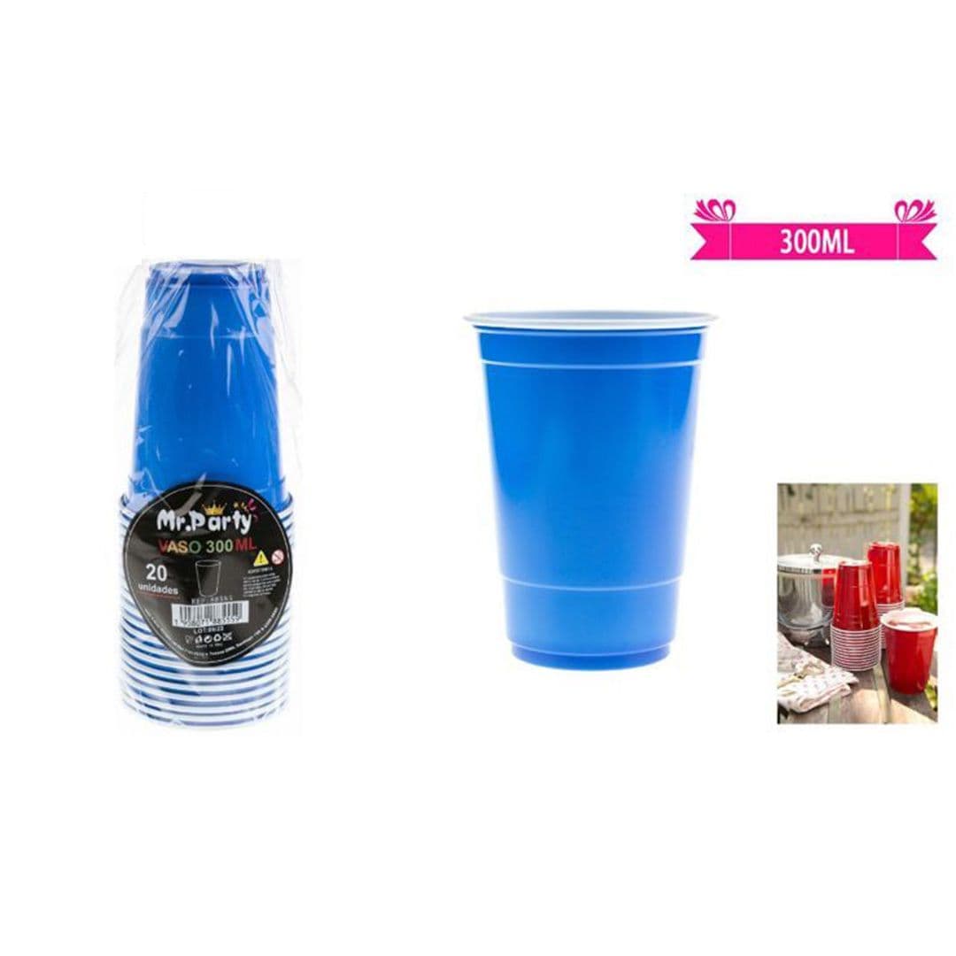 Vasos Plásticos Bicolor Azul 300cc (20 Unidades)_1