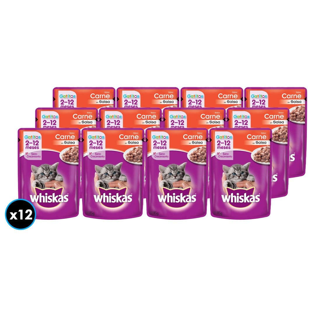 12x Comida de Gato Whiskas Sobre Cachorros Carne 85 grs._1